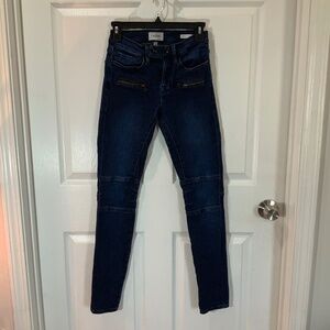 Frame Le Skinny de Jeanne Moto Zip Mid Rise Ankle Streetwear Jeans Size 26